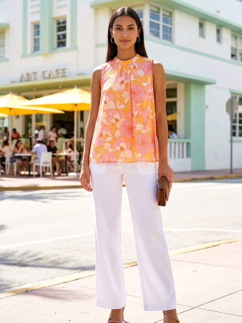 DR2 Pink & Orange Floral Sleeveless Top